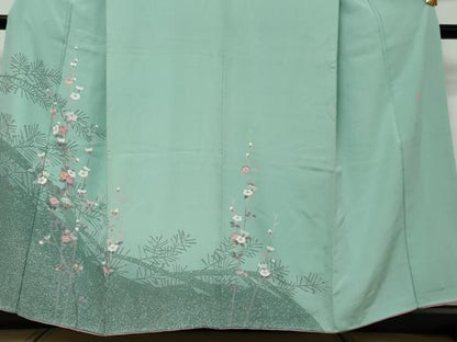 平和屋着物●訪問着　友禅　作家物　枝花文　シルエット　正絹　逸品　DABI9372ud