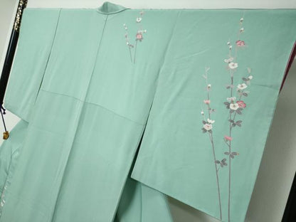 平和屋着物●訪問着　友禅　作家物　枝花文　シルエット　正絹　逸品　DABI9372ud