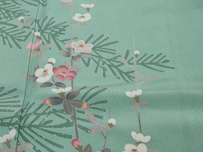 平和屋着物●訪問着　友禅　作家物　枝花文　シルエット　正絹　逸品　DABI9372ud
