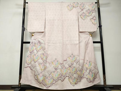 平和屋着物●名門　藤娘きぬたや・総絞り　訪問着　花蝶文　正絹　逸品　DABI9378ud