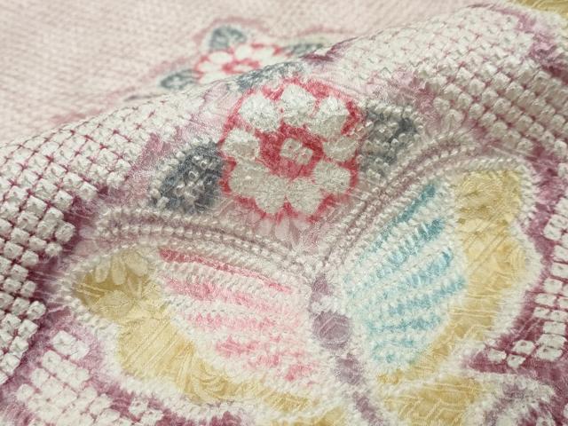 平和屋着物●名門　藤娘きぬたや・総絞り　訪問着　花蝶文　正絹　逸品　DABI9378ud