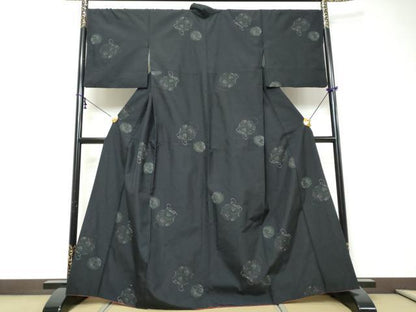平和屋着物●上質な紬　雪輪草花文　正絹　逸品　DABI9380ud