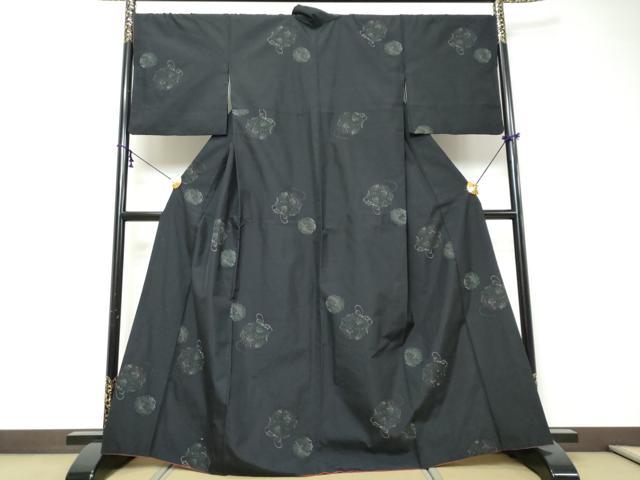 平和屋着物●上質な紬　雪輪草花文　正絹　逸品　DABI9380ud