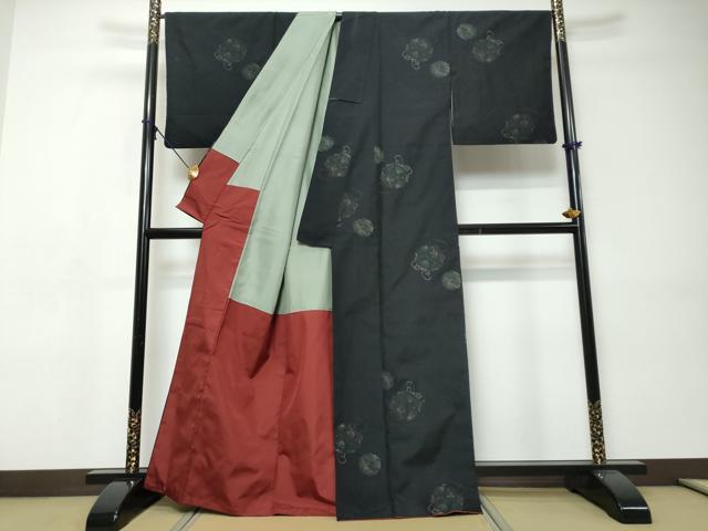 平和屋着物●上質な紬　雪輪草花文　正絹　逸品　DABI9380ud