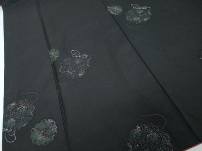 平和屋着物●上質な紬　雪輪草花文　正絹　逸品　DABI9380ud