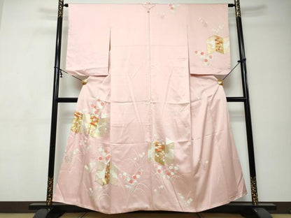 平和屋着物●訪問着　駒刺繍　屏風草花文　金彩　正絹　逸品　DABI9382ud