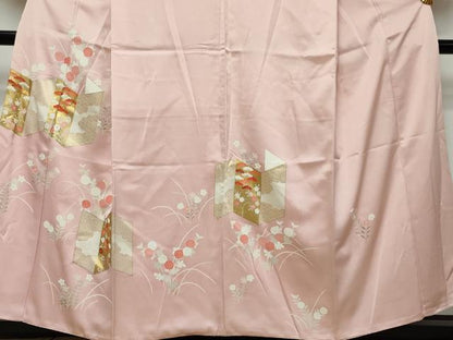 平和屋着物●訪問着　駒刺繍　屏風草花文　金彩　正絹　逸品　DABI9382ud