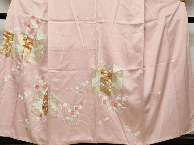 平和屋着物●訪問着　駒刺繍　屏風草花文　金彩　正絹　逸品　DABI9382ud