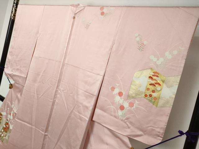 平和屋着物●訪問着　駒刺繍　屏風草花文　金彩　正絹　逸品　DABI9382ud