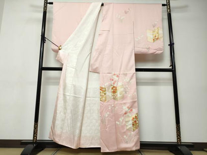 平和屋着物●訪問着　駒刺繍　屏風草花文　金彩　正絹　逸品　DABI9382ud