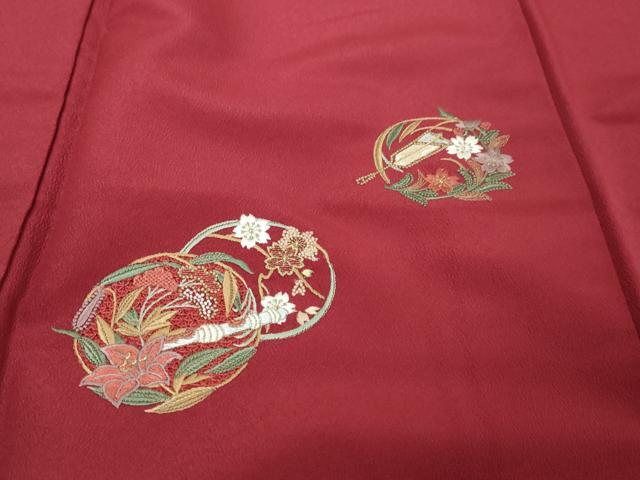 平和屋着物●中国三大刺繍　スワトウ刺繍　汕頭刺繍　総刺繍　振袖　草花丸文　金糸　洗える着物　DABI9389ud