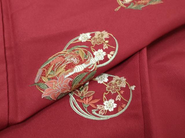 平和屋着物●中国三大刺繍　スワトウ刺繍　汕頭刺繍　総刺繍　振袖　草花丸文　金糸　洗える着物　DABI9389ud