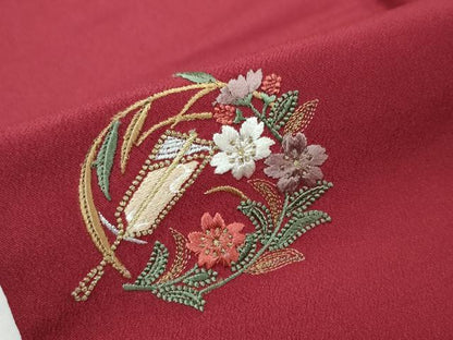 平和屋着物●中国三大刺繍　スワトウ刺繍　汕頭刺繍　総刺繍　振袖　草花丸文　金糸　洗える着物　DABI9389ud