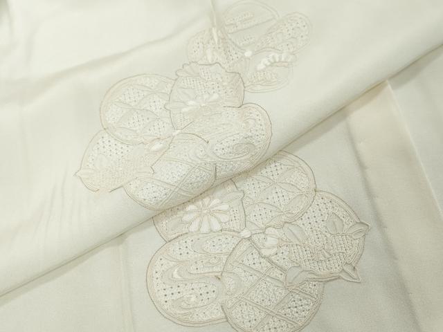平和屋着物●中国三大刺繍　汕頭刺繍　スワトウ刺繍　総刺繍　長襦袢　無双仕立て　風景草花地紋　生成り色　正絹　逸品　DABI9391ud