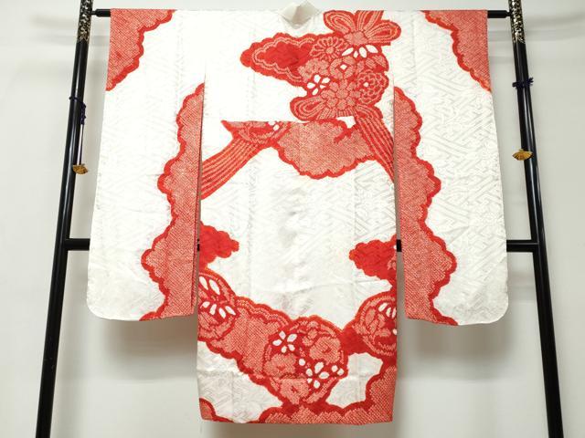 平和屋着物●振袖用長襦袢　袷　総絞り　雲取り花文　正絹　逸品　DABI9393ud