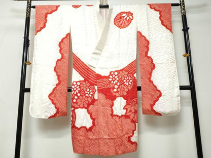 平和屋着物●振袖用長襦袢　袷　総絞り　雲取り花文　正絹　逸品　DABI9393ud