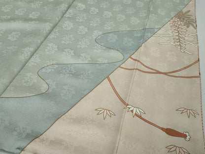 平和屋着物●訪問着　駒刺繍　小舟草花文　金彩　正絹　逸品　DABI9396ud