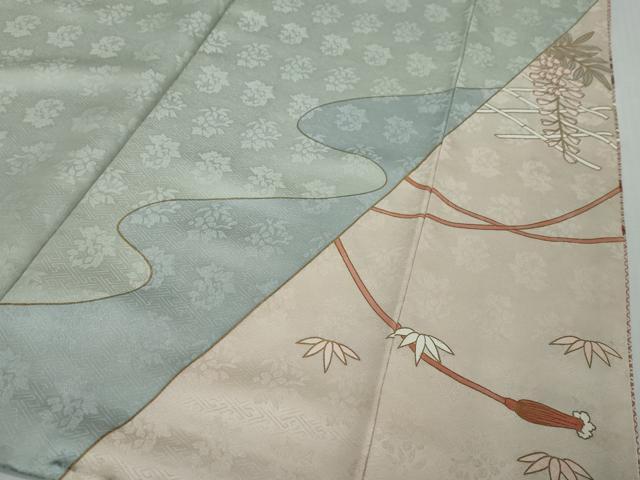 平和屋着物●訪問着　駒刺繍　小舟草花文　金彩　正絹　逸品　DABI9396ud