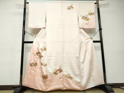 平和屋着物●訪問着　草花筏文　暈し染め　金彩　正絹　逸品　DABI9402ud