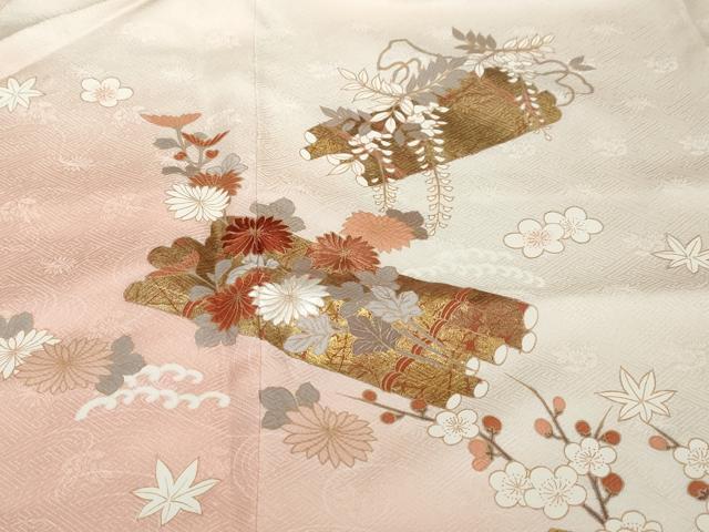 平和屋着物●訪問着　草花筏文　暈し染め　金彩　正絹　逸品　DABI9402ud
