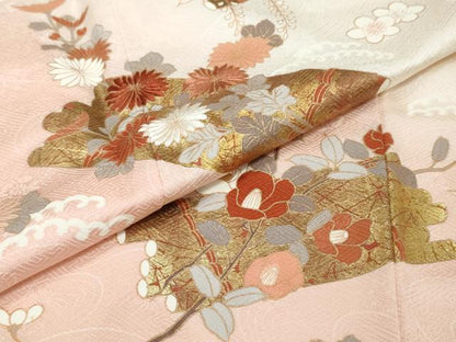 平和屋着物●訪問着　草花筏文　暈し染め　金彩　正絹　逸品　DABI9402ud