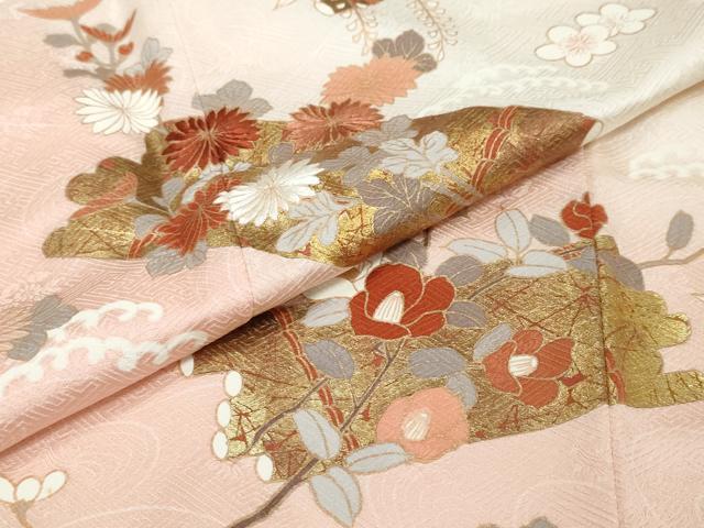 平和屋着物●訪問着　草花筏文　暈し染め　金彩　正絹　逸品　DABI9402ud