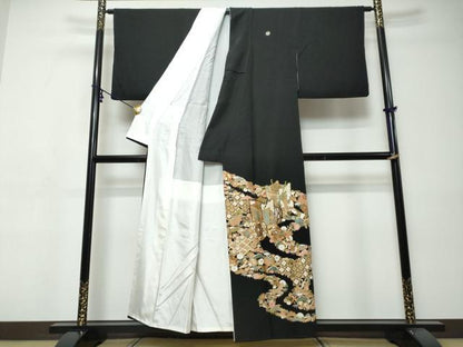 平和屋着物●豪華黒留袖　吉祥御所車花文　金彩　正絹　逸品　DABI9403ud