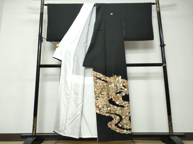 平和屋着物●豪華黒留袖　吉祥御所車花文　金彩　正絹　逸品　DABI9403ud