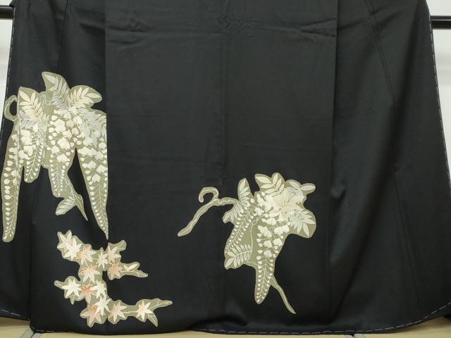 平和屋着物●色留訪問着　下がり藤　黒地　金彩　正絹　逸品　未使用　DABI9405ud