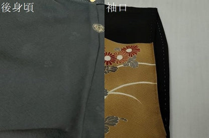 平和屋着物●訪問着　駒刺繍　色紙重ね風景花文　黒地　金銀彩　正絹　逸品　DABI9407ud