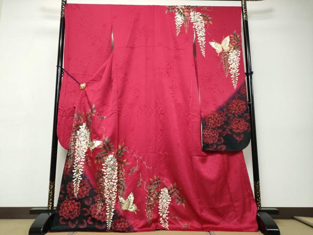 平和屋着物●豪華振袖　花蝶文　暈し染め　金彩　正絹　逸品　DABI9413ud