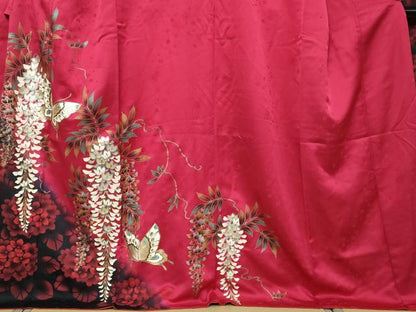 平和屋着物●豪華振袖　花蝶文　暈し染め　金彩　正絹　逸品　DABI9413ud