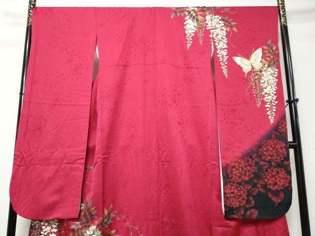 平和屋着物●豪華振袖　花蝶文　暈し染め　金彩　正絹　逸品　DABI9413ud