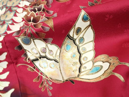 平和屋着物●豪華振袖　花蝶文　暈し染め　金彩　正絹　逸品　DABI9413ud