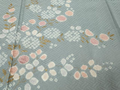平和屋着物●訪問着　絞り　草花籬文　金彩　正絹　逸品　DABI9421ud