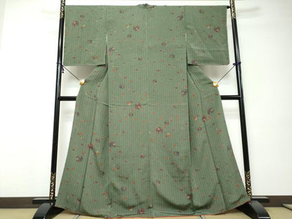 平和屋着物●重要無形文化財・伊勢手彫型本染・細合俊男　小紋　草花丸文　金彩　鬼しぼ縮緬　正絹　逸品　DABI9422ud