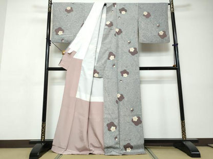 平和屋着物●上質な小紋　舞梅文　金糸　正絹　逸品　DABI9423ud