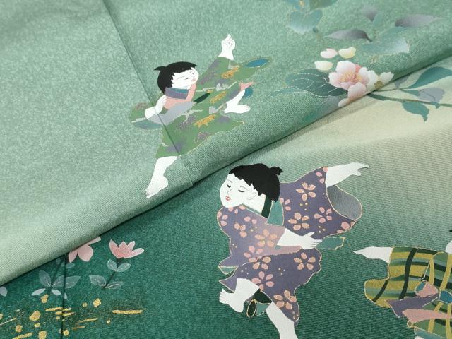 平和屋着物●訪問着　童子遊び　暈し染め　金彩　正絹　逸品　DABI9427ud