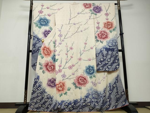 平和屋着物●名門　藤娘きぬたや・総絞り　振袖　枝花文　正絹　逸品　DABI9432ud