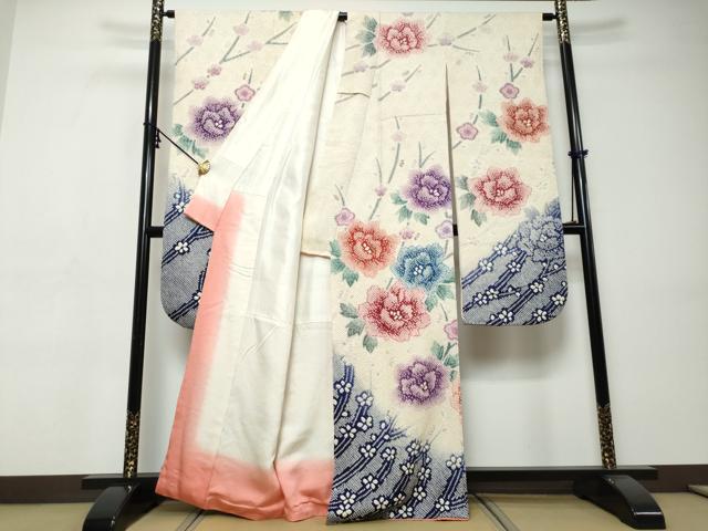 平和屋着物●名門　藤娘きぬたや・総絞り　振袖　枝花文　正絹　逸品　DABI9432ud