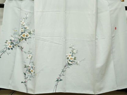 平和屋着物●本加賀友禅作家　南 克治　訪問着　枝花文　反端付き　正絹　逸品　DABI9434ud