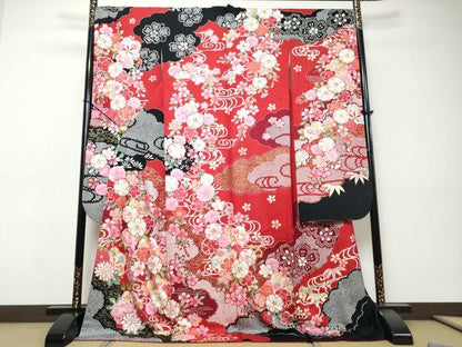 平和屋着物●豪華振袖　雲霞草花文　金彩　正絹　逸品　DABI9438ud