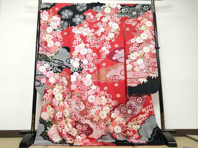 平和屋着物●豪華振袖　雲霞草花文　金彩　正絹　逸品　DABI9438ud
