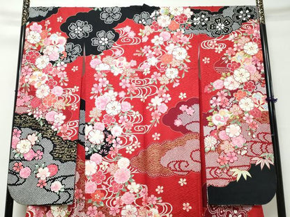 平和屋着物●豪華振袖　雲霞草花文　金彩　正絹　逸品　DABI9438ud