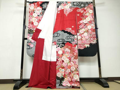 平和屋着物●豪華振袖　雲霞草花文　金彩　正絹　逸品　DABI9438ud