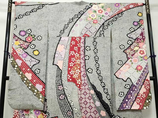 平和屋着物●豪華振袖　駒刺繍　熨斗草花文　金彩　正絹　逸品　DABI9442ud
