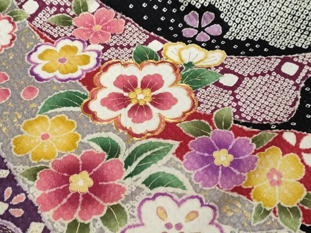 平和屋着物●豪華振袖　駒刺繍　熨斗草花文　金彩　正絹　逸品　DABI9442ud