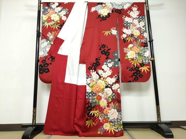 平和屋着物●豪華振袖　駒刺繍　手毬草花文　金彩　正絹　逸品　DABI9443ud