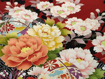 平和屋着物●豪華振袖　駒刺繍　手毬草花文　金彩　正絹　逸品　DABI9443ud