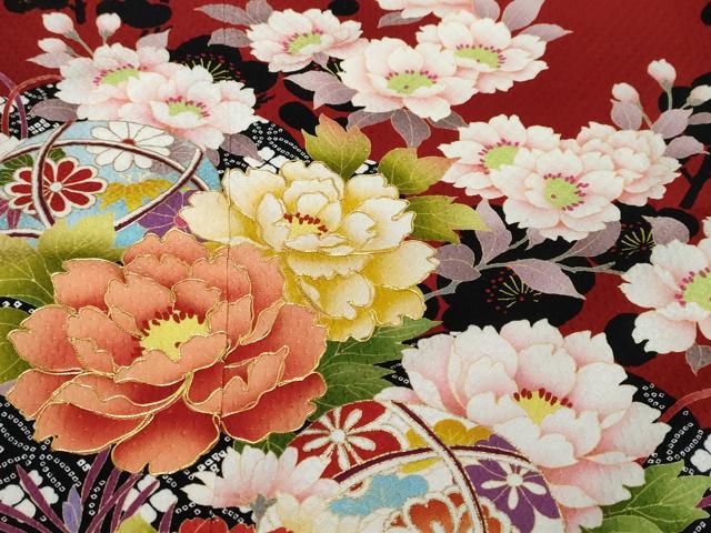 平和屋着物●豪華振袖　駒刺繍　手毬草花文　金彩　正絹　逸品　DABI9443ud
